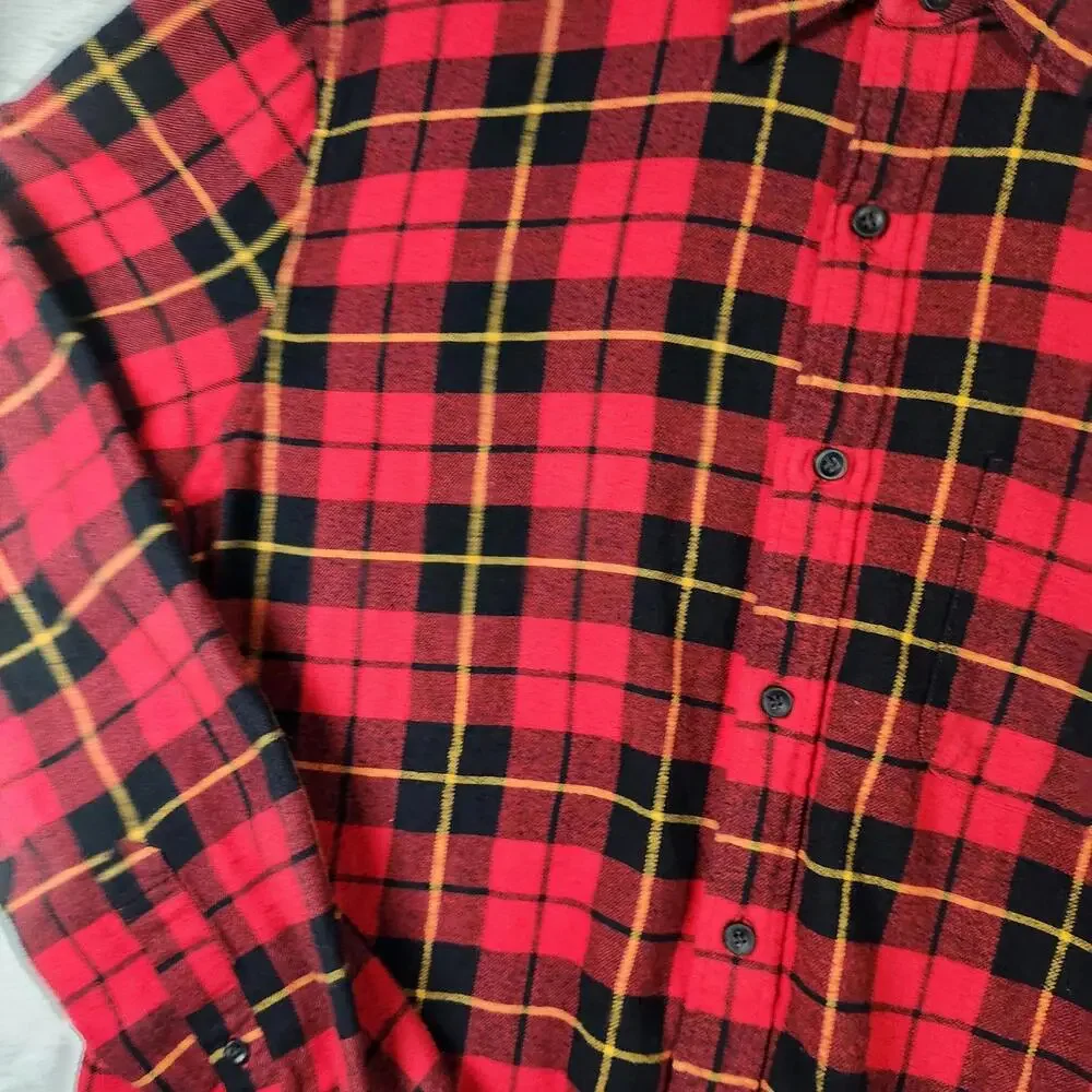 J Crew Flannel Shirt Red Black‎ Plaid L Classic Fit Heavyweight Button Up Grunge